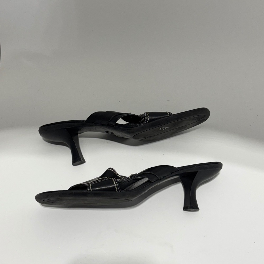 Franco Sarto Womens Black Leather Kitten Heel Slide Sandals Square Toe 8M 359/2 - Picture 4 of 8